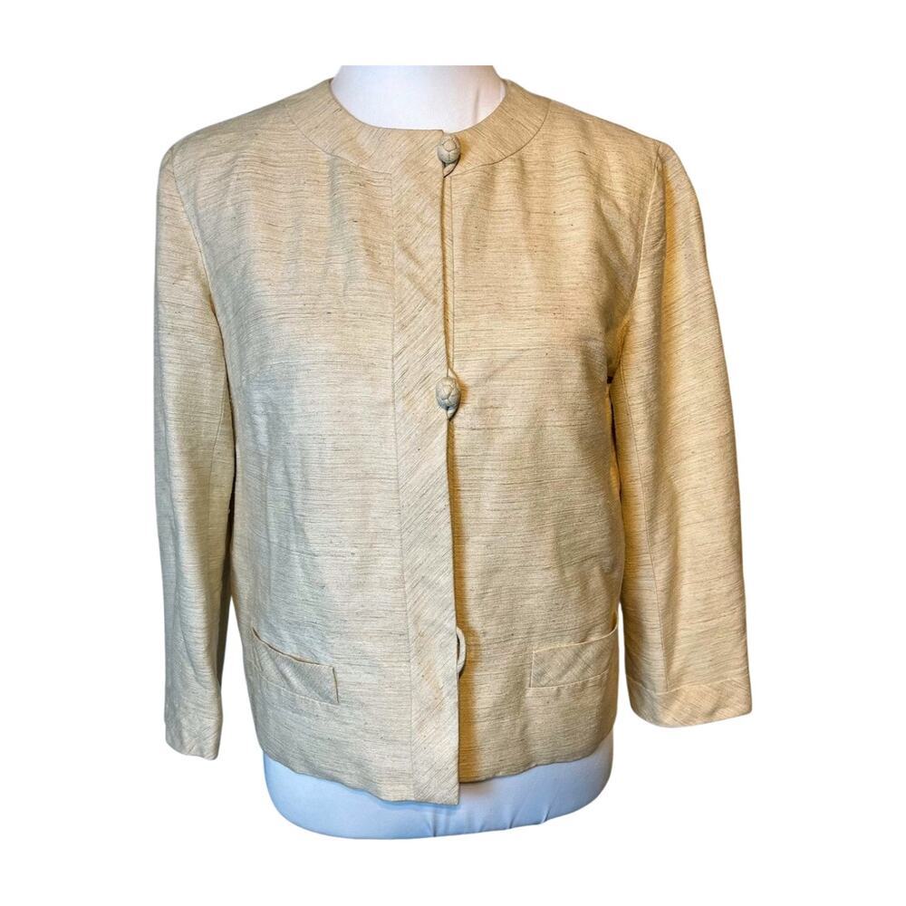 Vintage Marshall Field & Co Beige Silk Shantung Cropped Jacket Small Formal